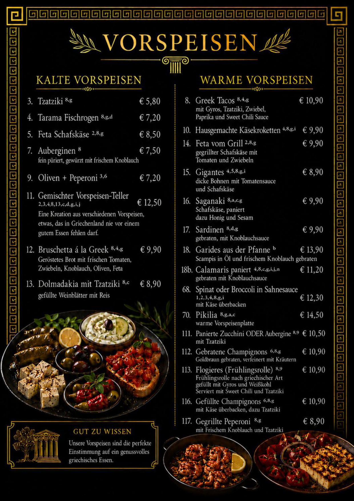 Speisenkarte Restaurant Mylos Sittensen
